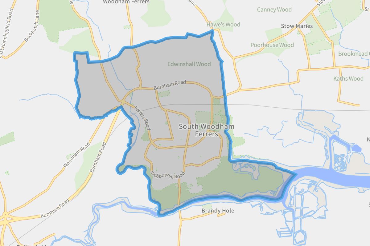 South Woodham Ferrers geographic boundaries light outline