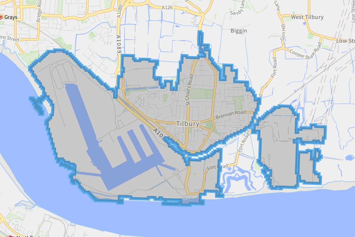 Tilbury geographic boundaries light outline