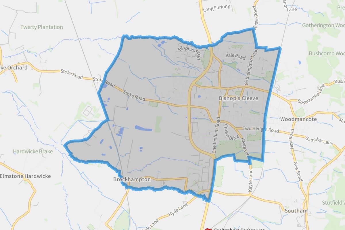 Bishop's Cleeve geographic boundaries light outline