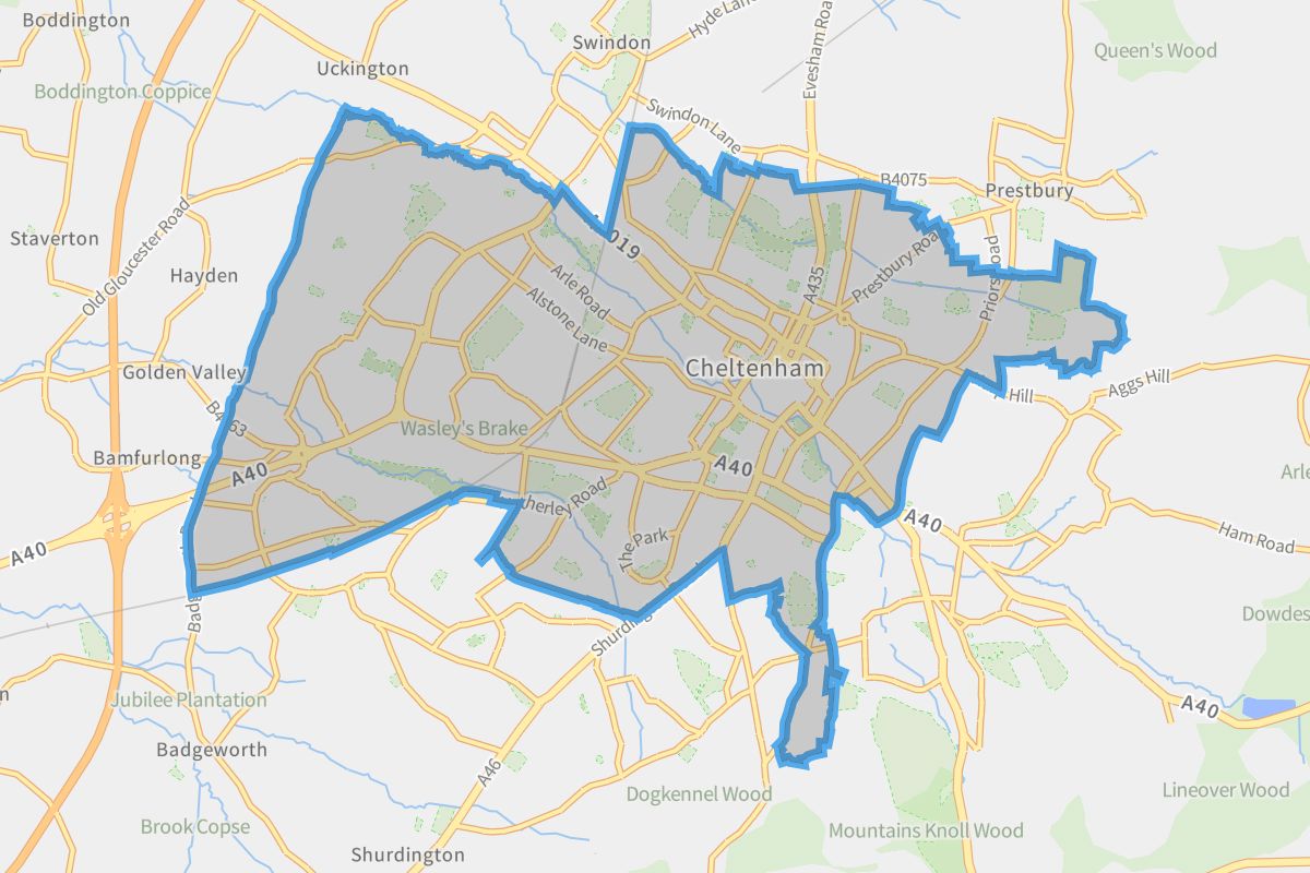 Cheltenham geographic boundaries light outline