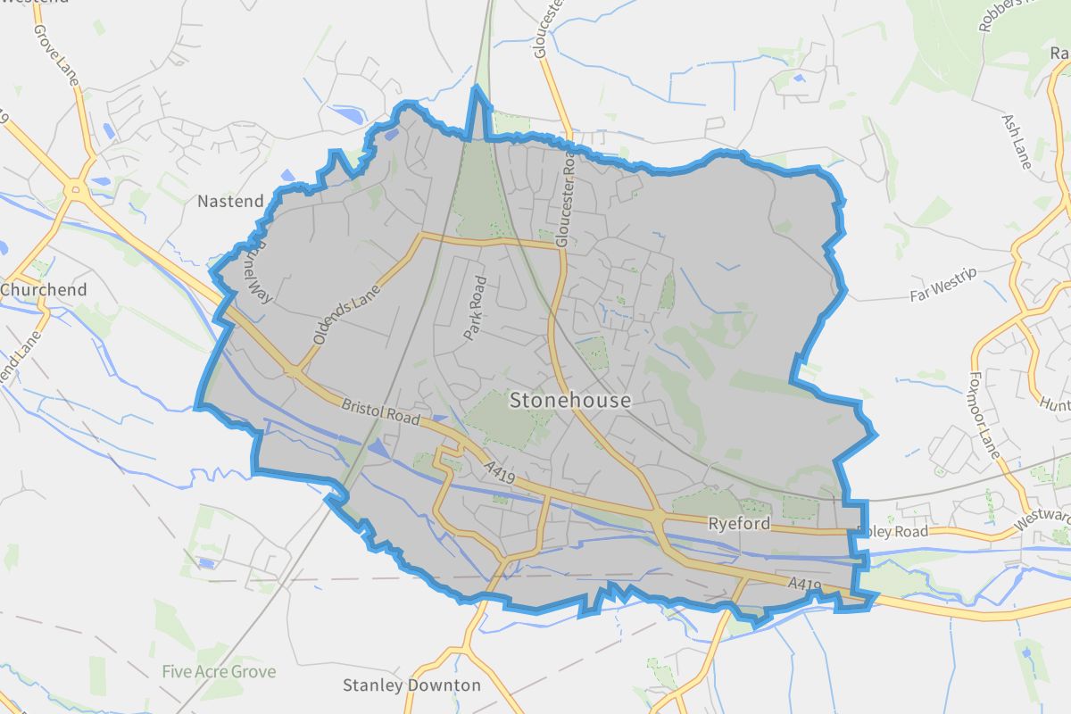Stonehouse geographic boundaries light outline