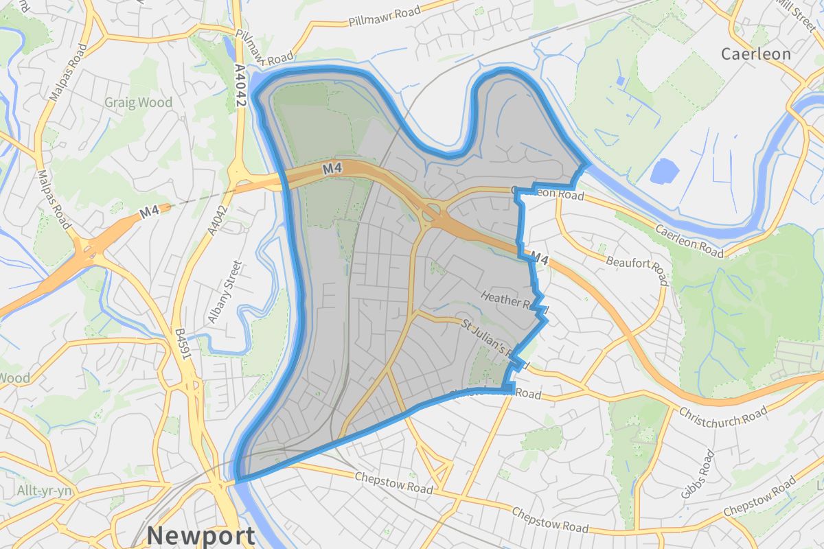 St. Julians geographic boundaries light outline