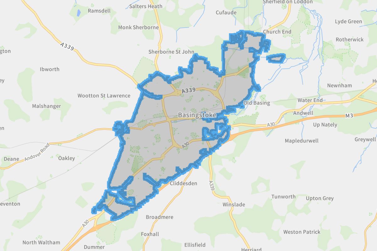 Basingstoke geographic boundaries light outline