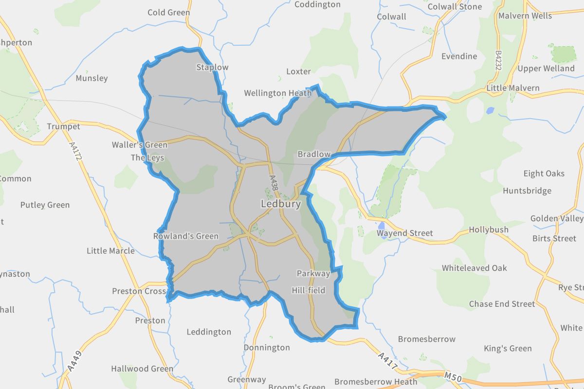Ledbury geographic boundaries light outline