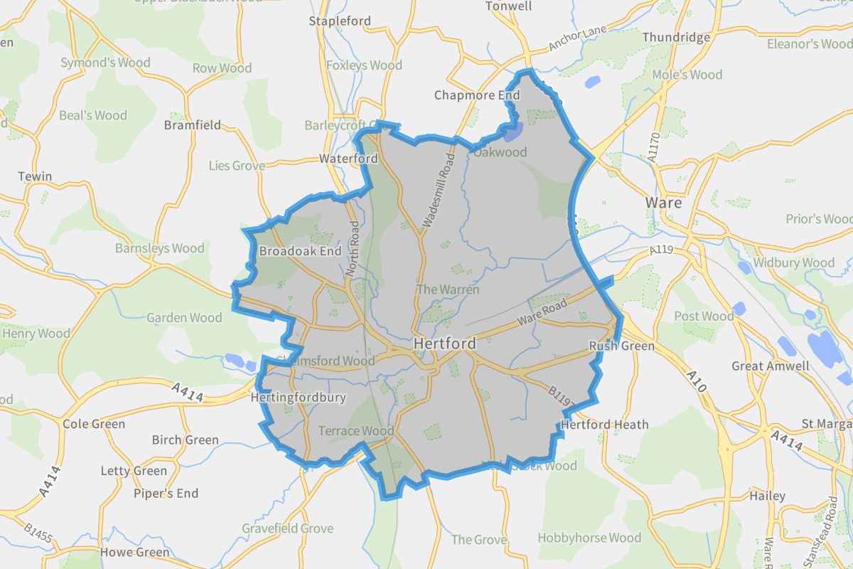 Hertford geographic boundaries light outline