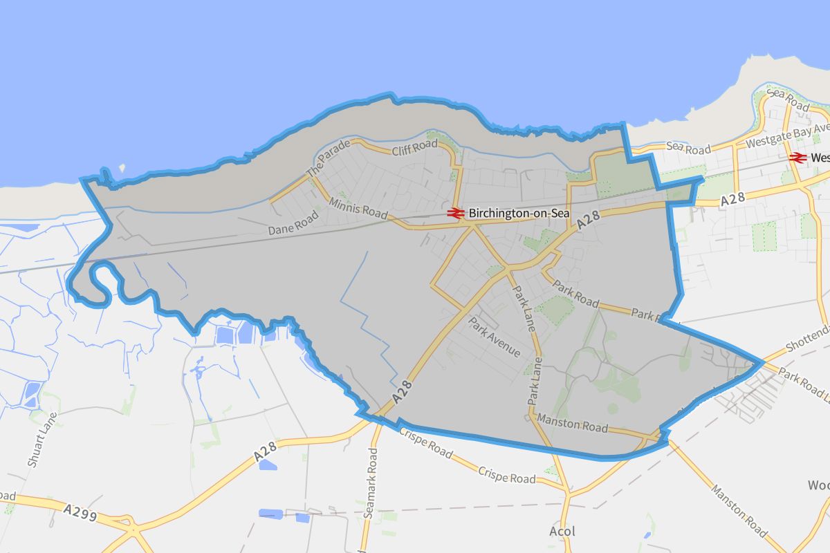 Birchington geographic boundaries light outline