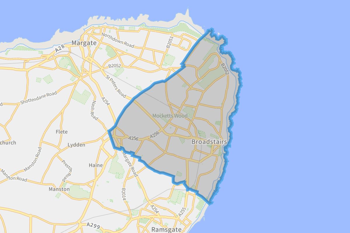 Broadstairs and St. Peters geographic boundaries light outline