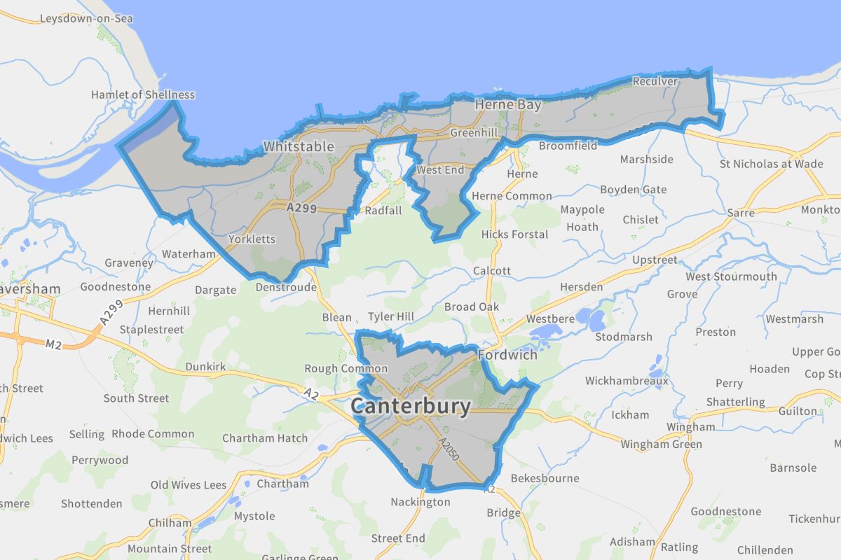 Canterbury geographic boundaries light outline