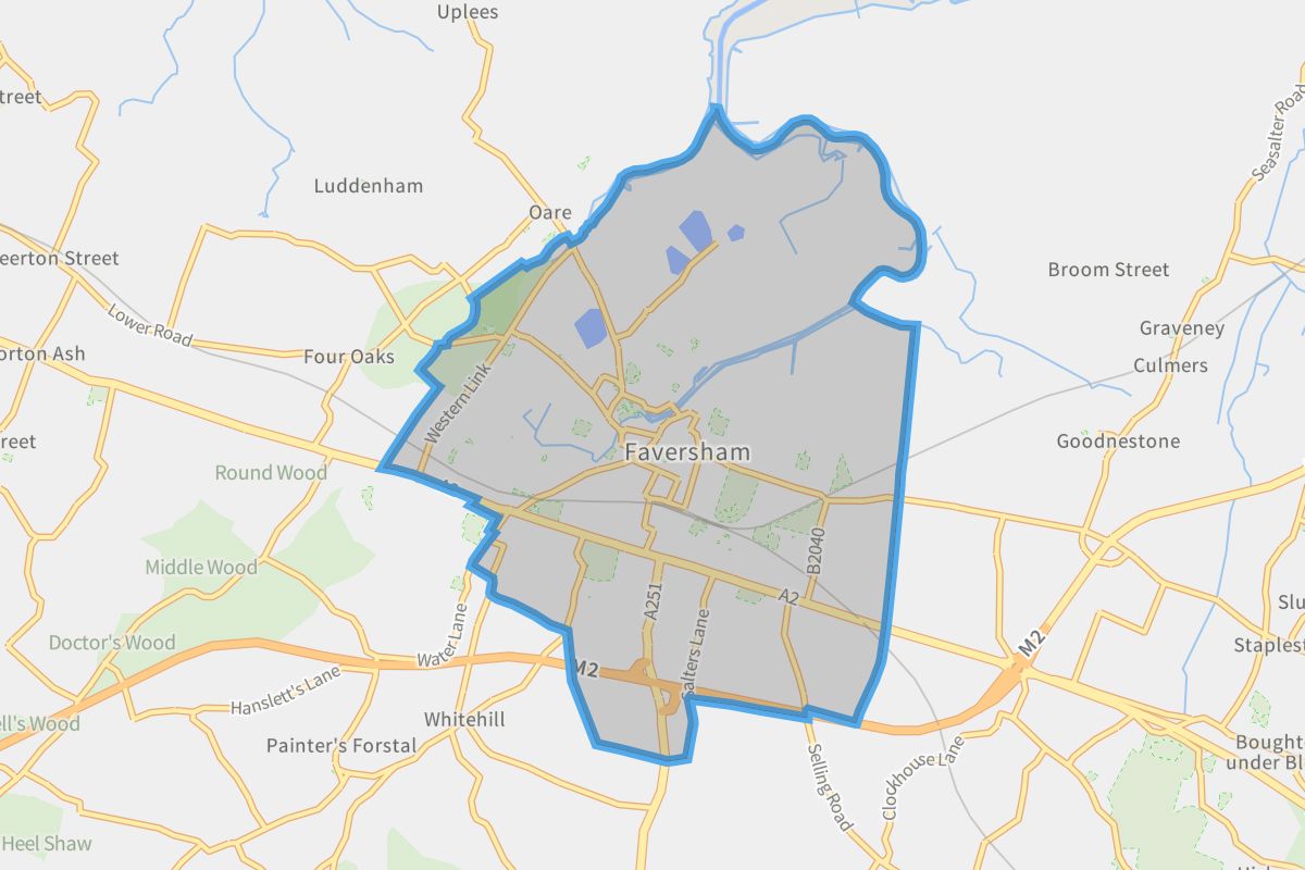 Faversham geographic boundaries light outline