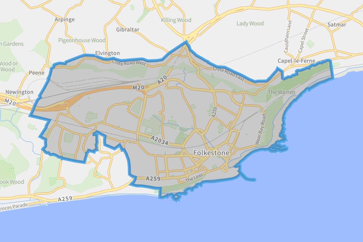 Folkestone geographic boundaries light outline