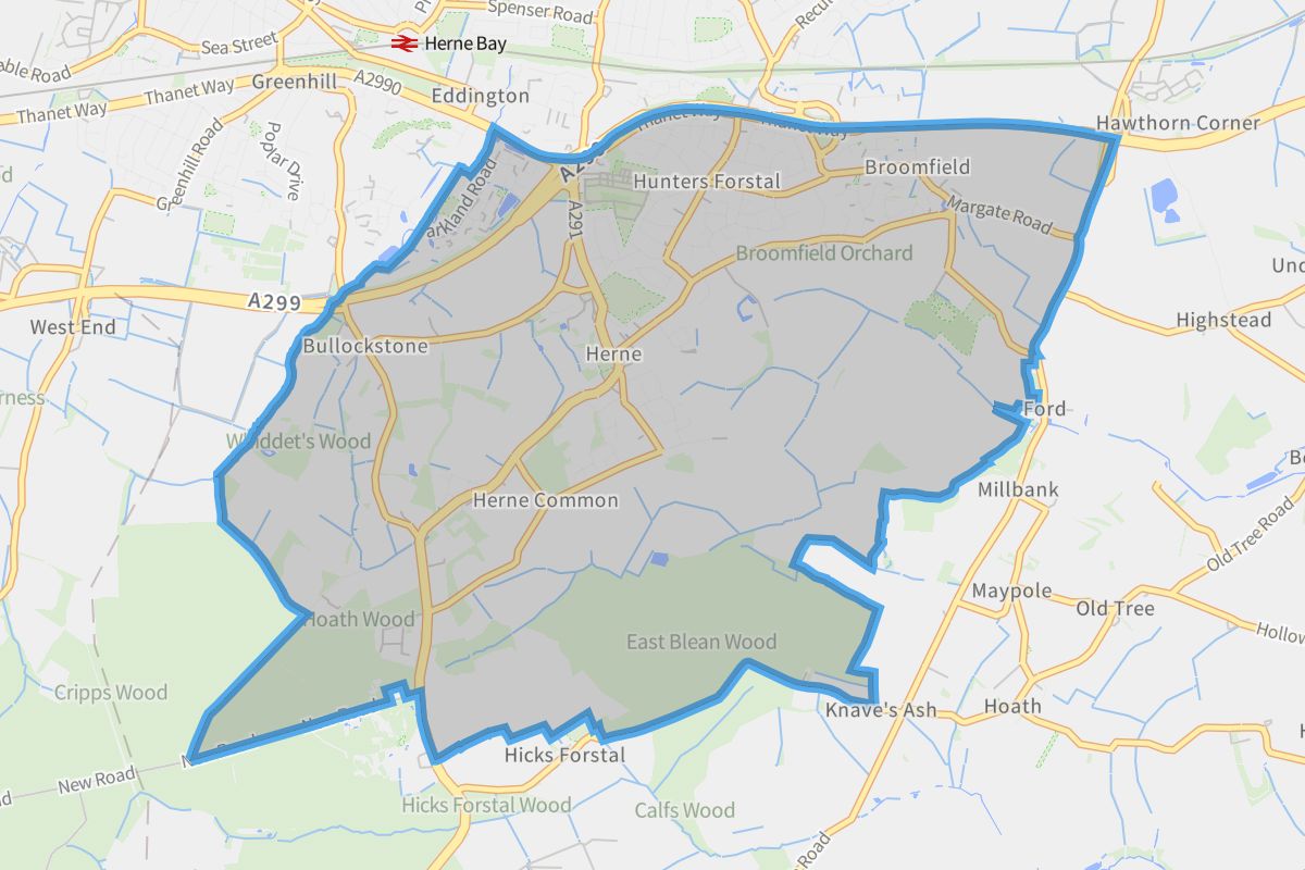 Herne and Broomfield geographic boundaries light outline