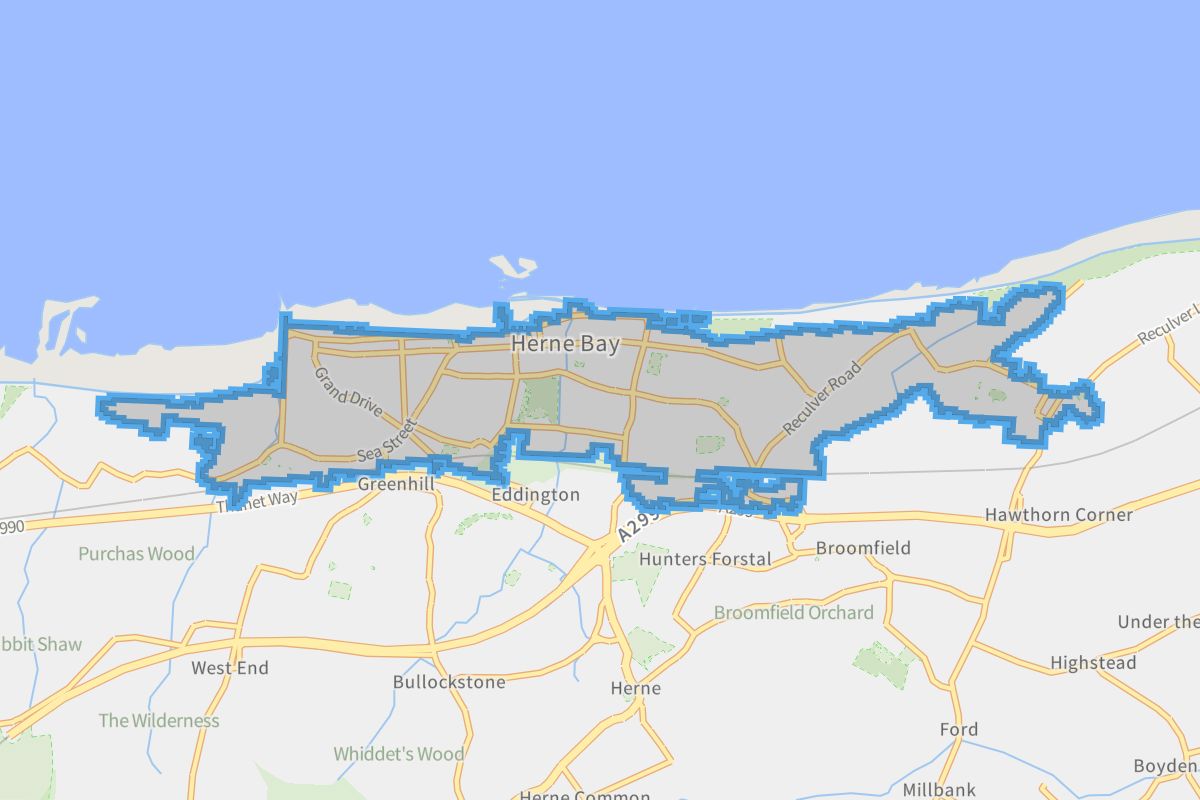 Herne Bay geographic boundaries light outline