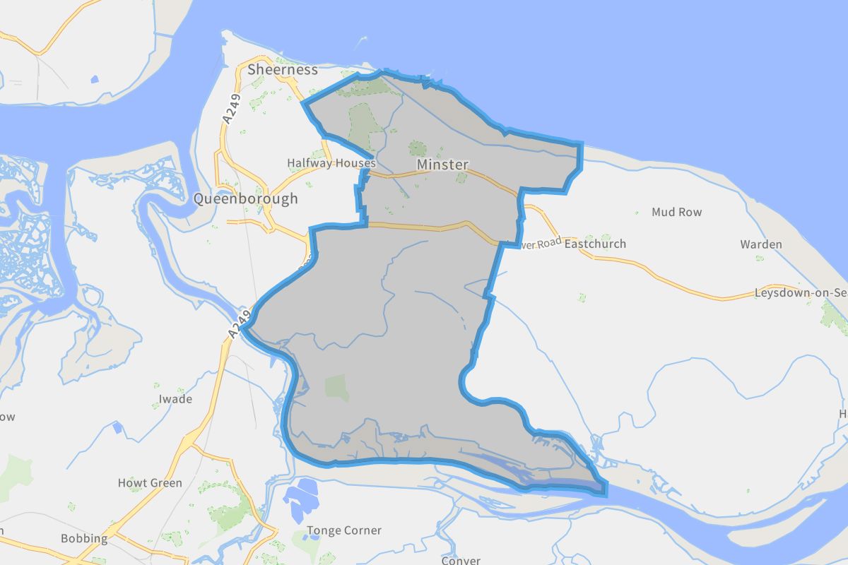 Minster-on-Sea geographic boundaries light outline