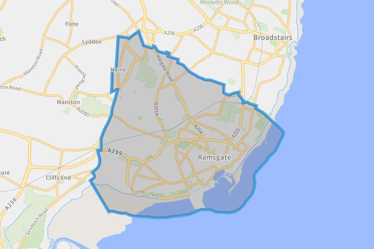 Ramsgate geographic boundaries light outline