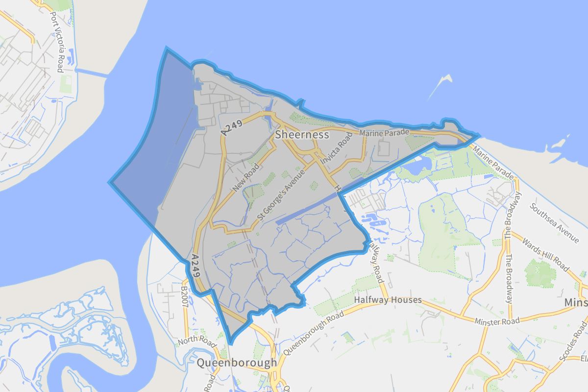 Sheerness geographic boundaries light outline