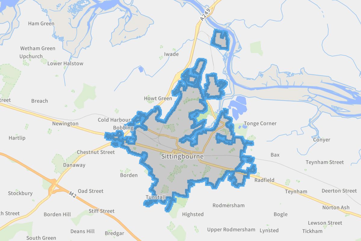 Sittingbourne geographic boundaries light outline