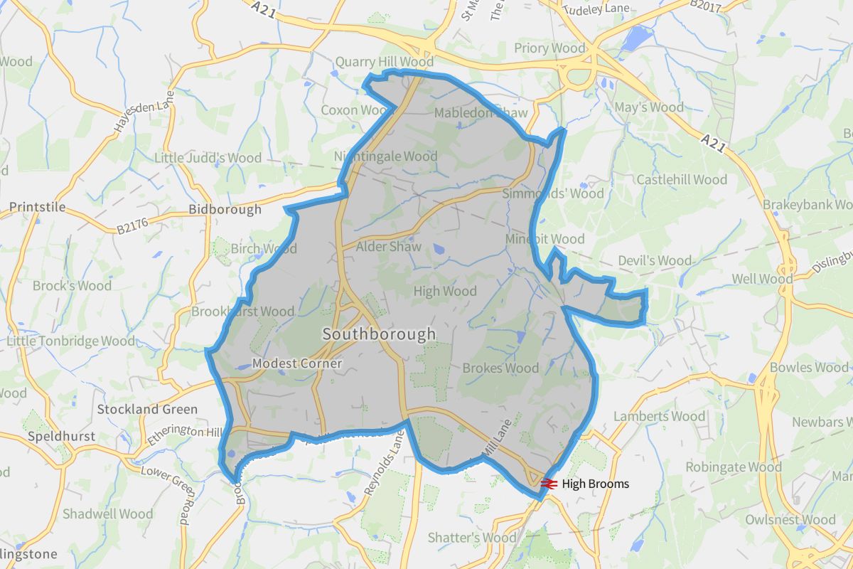 Southborough geographic boundaries light outline