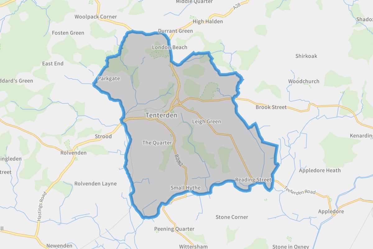 Tenterden geographic boundaries light outline