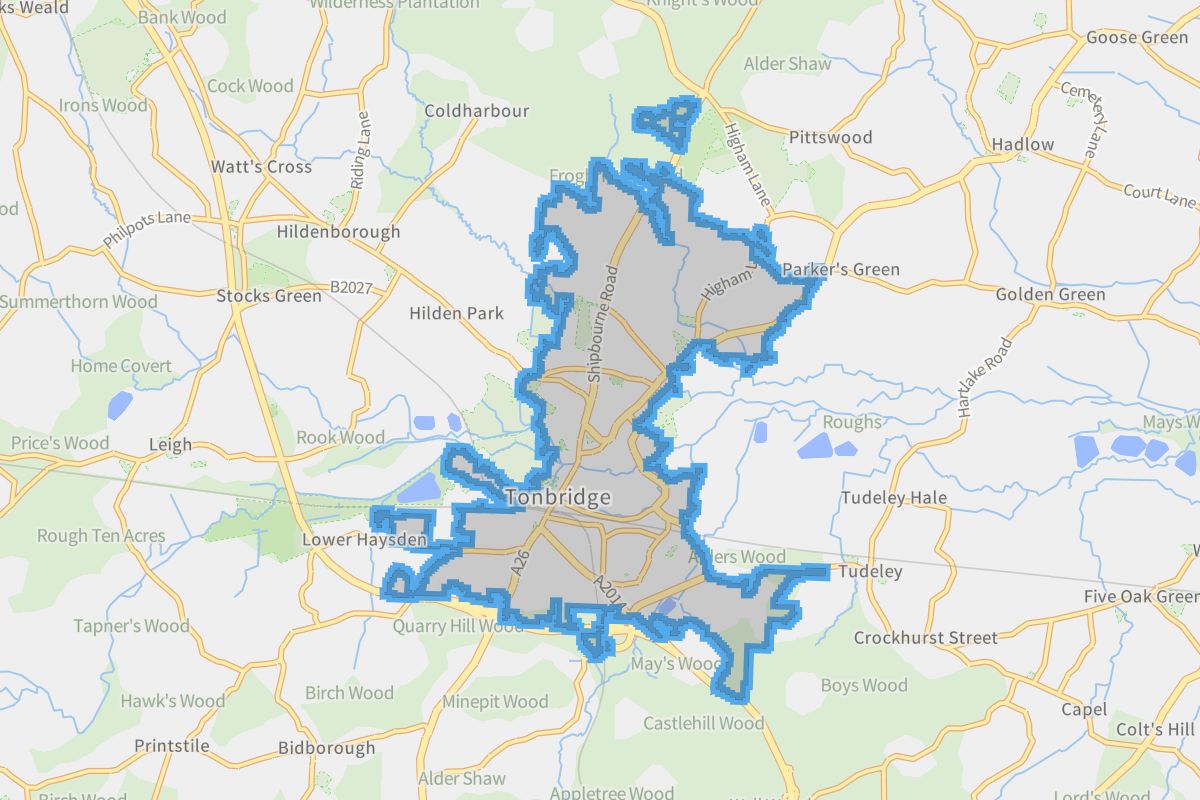 Tonbridge geographic boundaries light outline