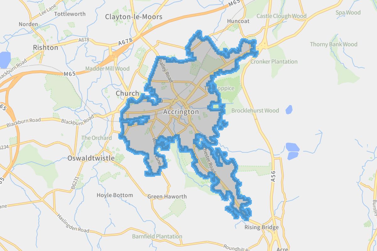 Accrington geographic boundaries light outline