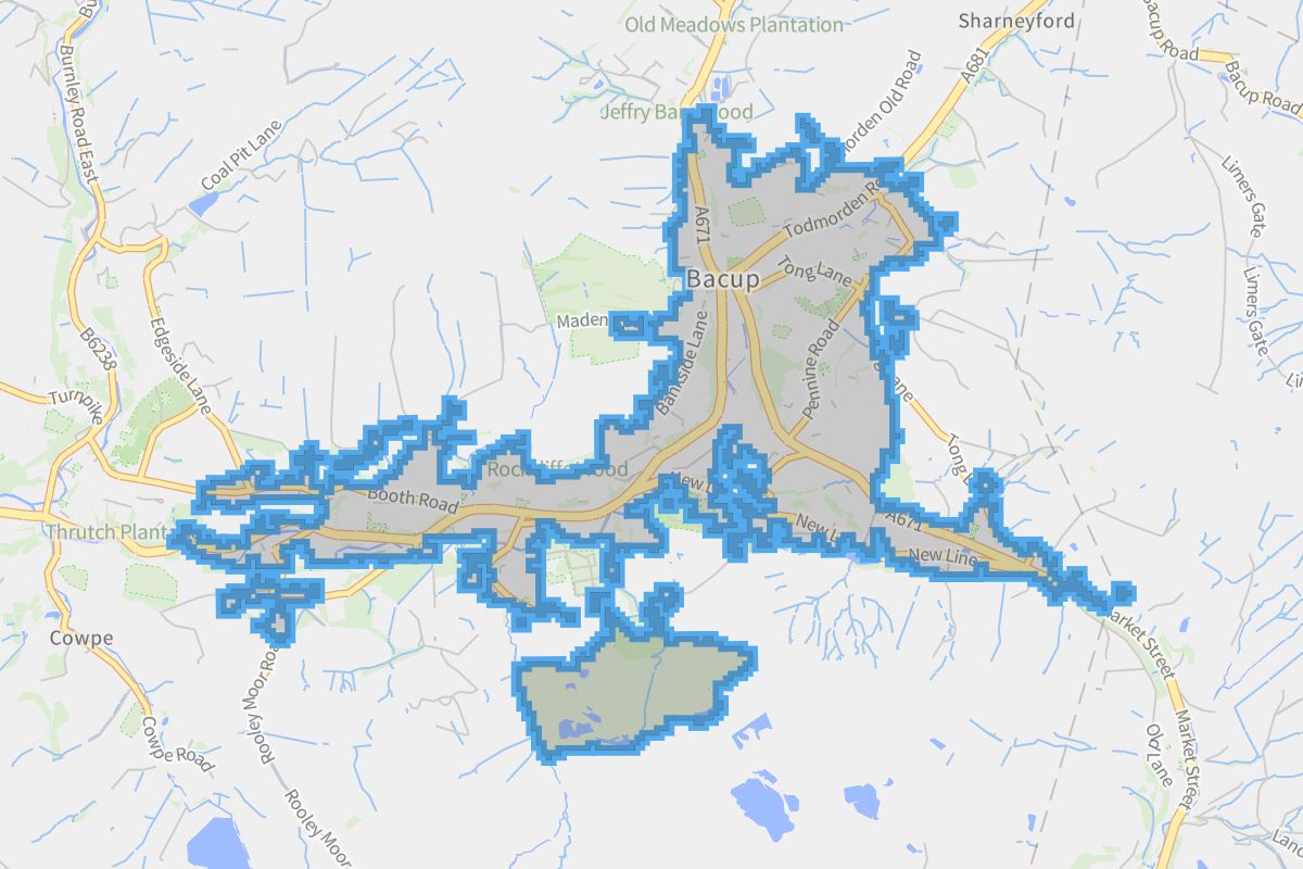 Bacup geographic boundaries light outline