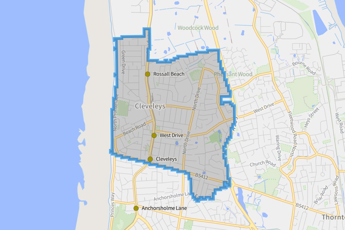 Cleveleys geographic boundaries light outline