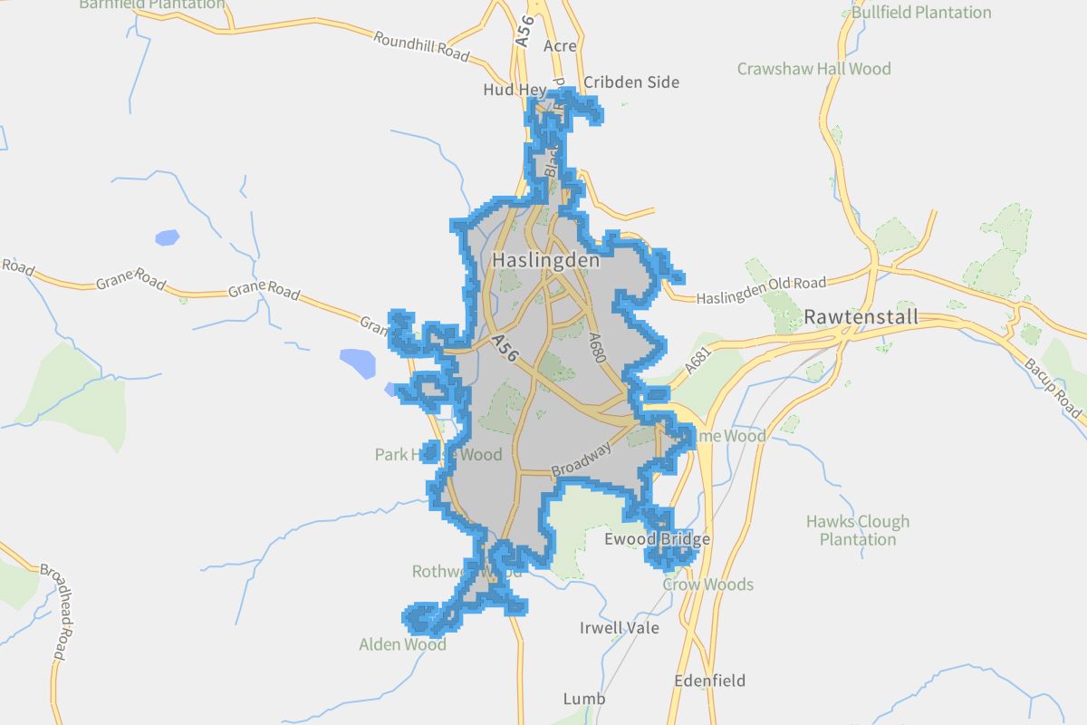 Haslingden geographic boundaries light outline