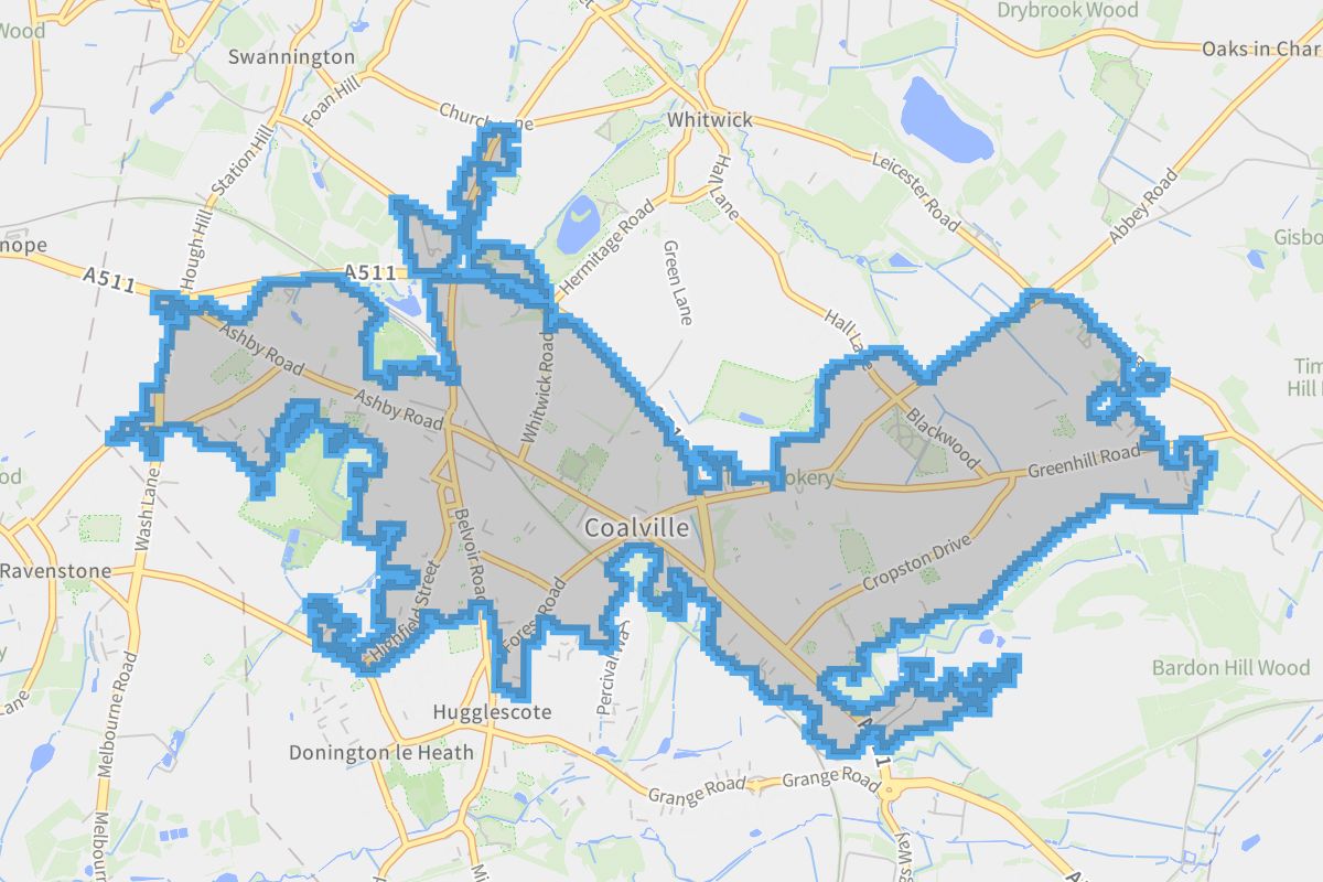 Coalville geographic boundaries light outline