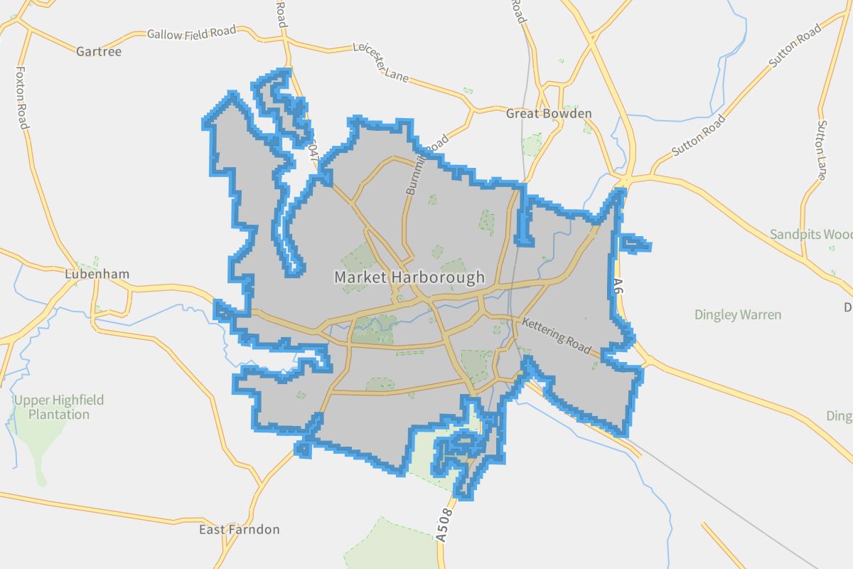 Market Harborough geographic boundaries light outline
