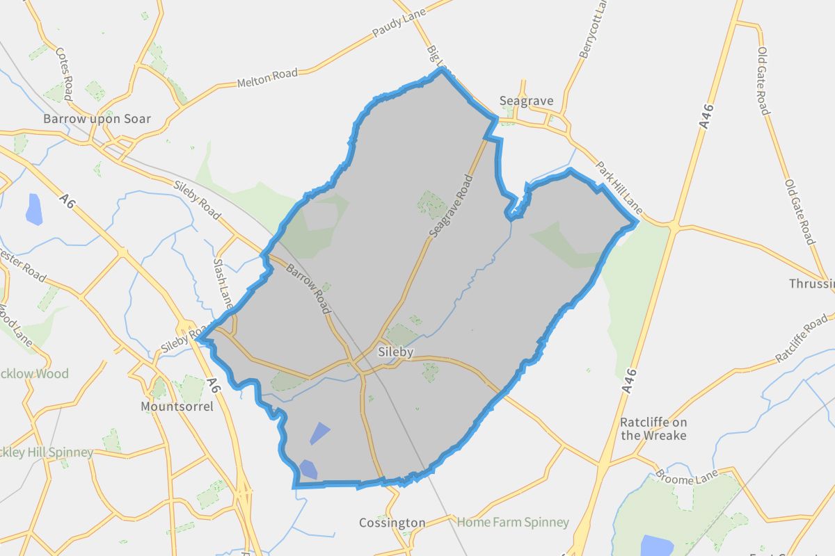 Sileby geographic boundaries light outline