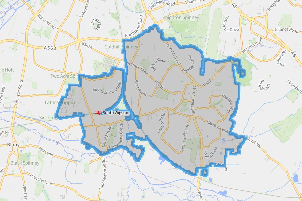 Wigston geographic boundaries light outline