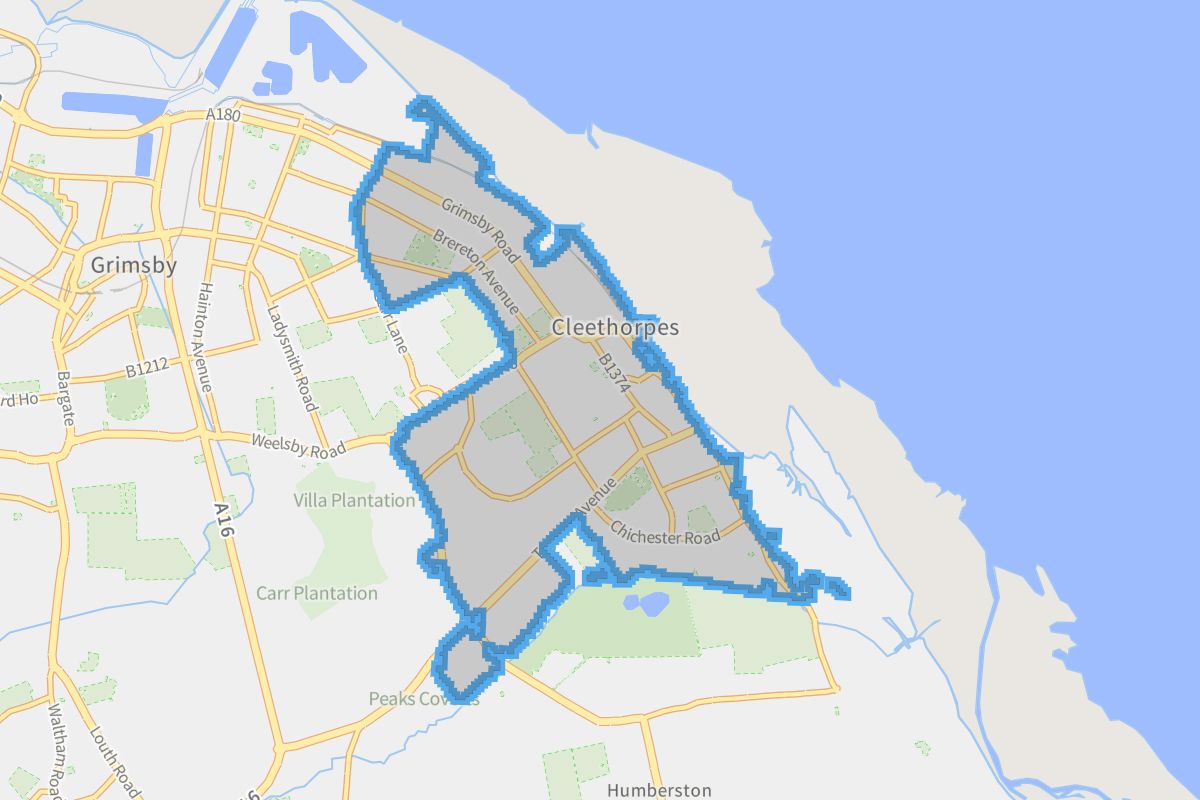 Cleethorpes geographic boundaries light outline