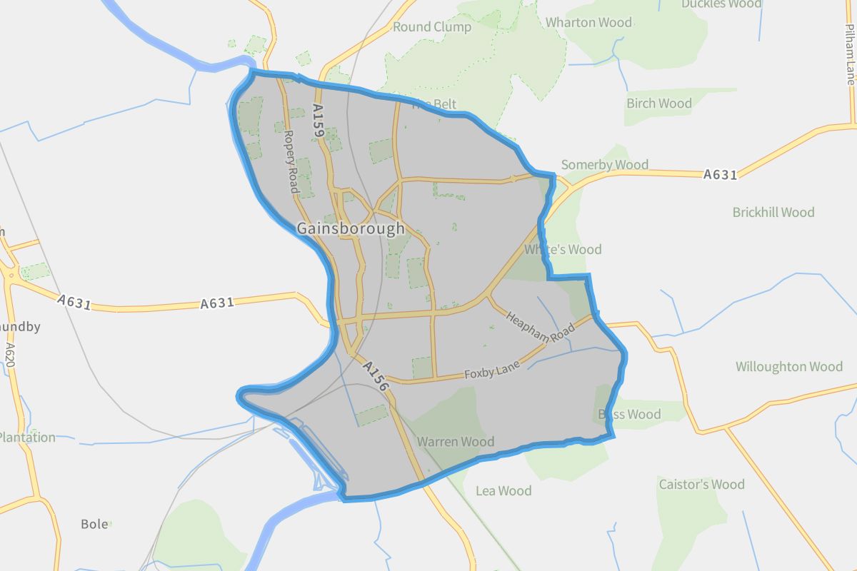 Gainsborough geographic boundaries light outline