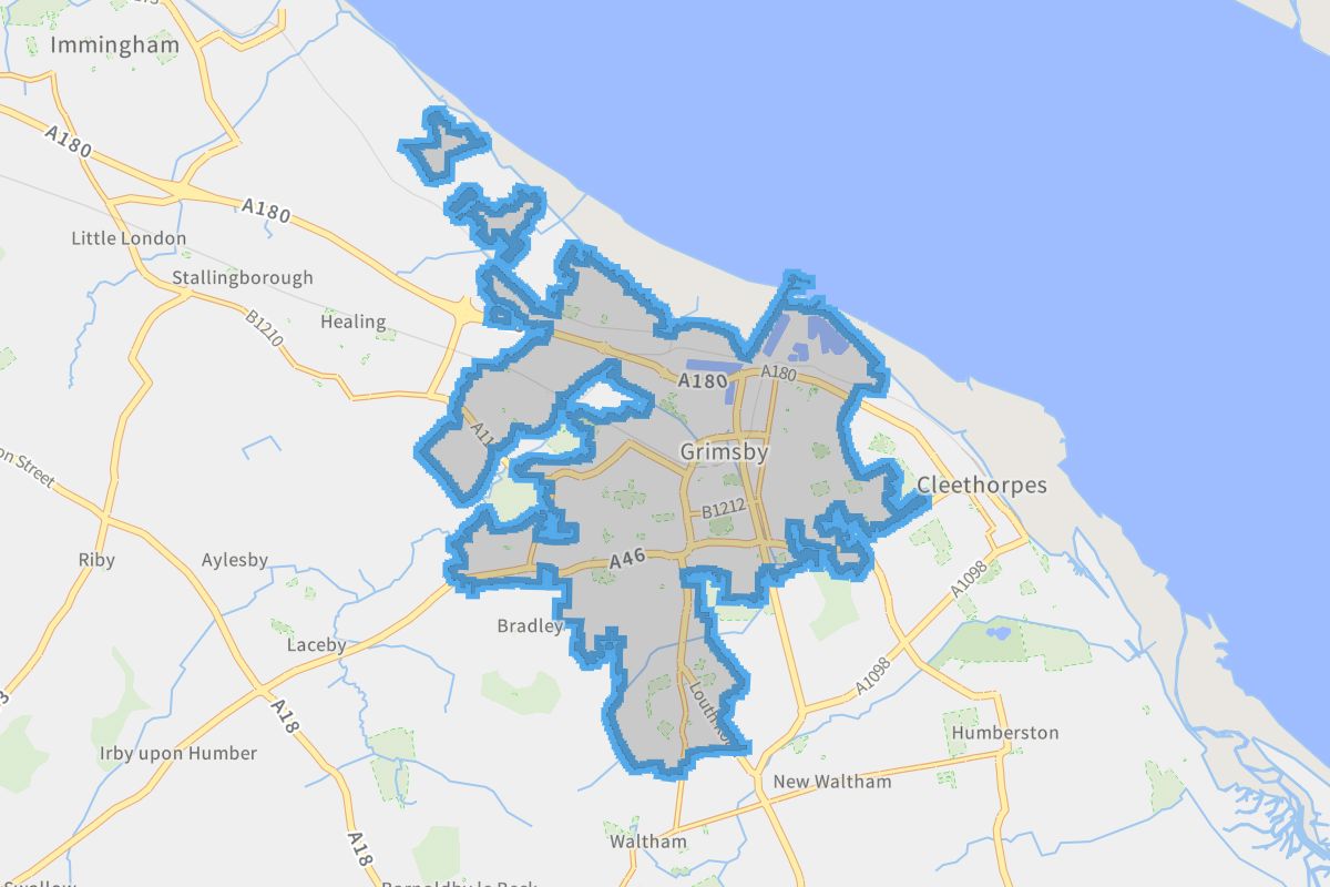 Grimsby geographic boundaries light outline