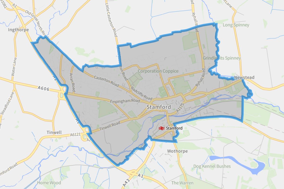 Stamford geographic boundaries light outline
