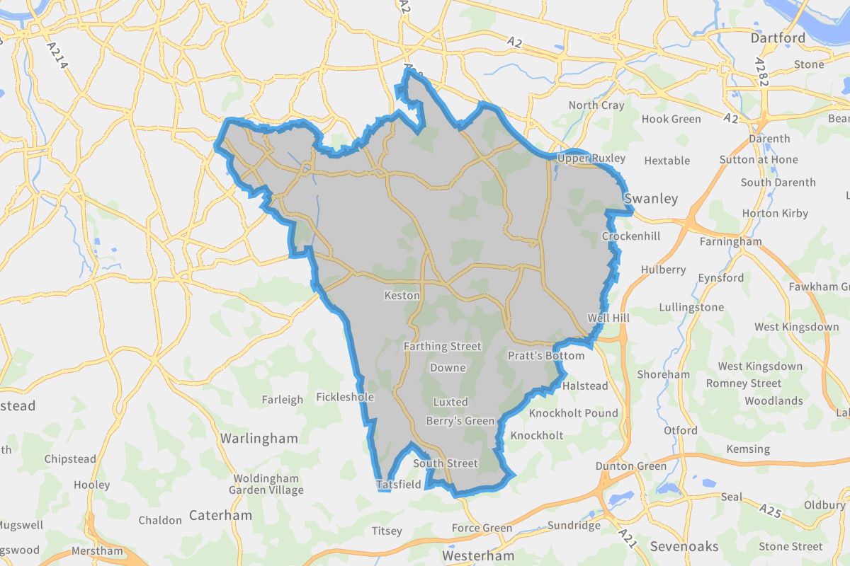 Bromley geographic boundaries light outline