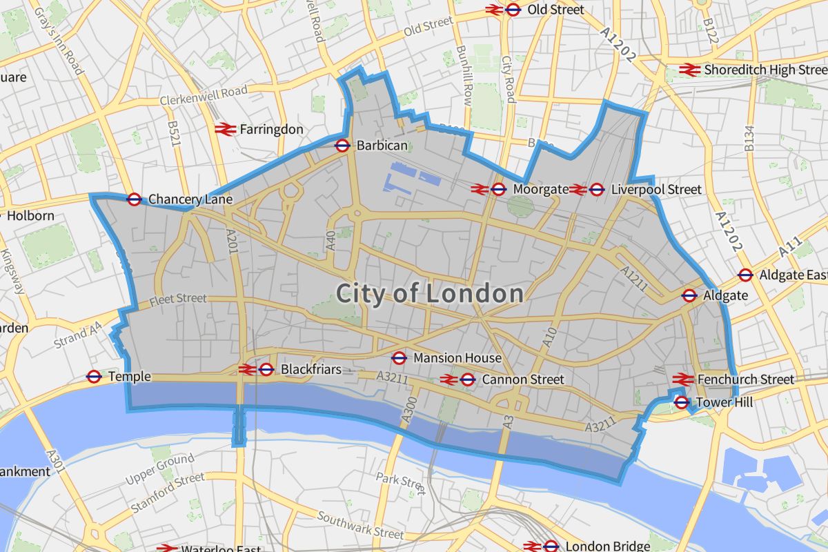 City of London geographic boundaries light outline