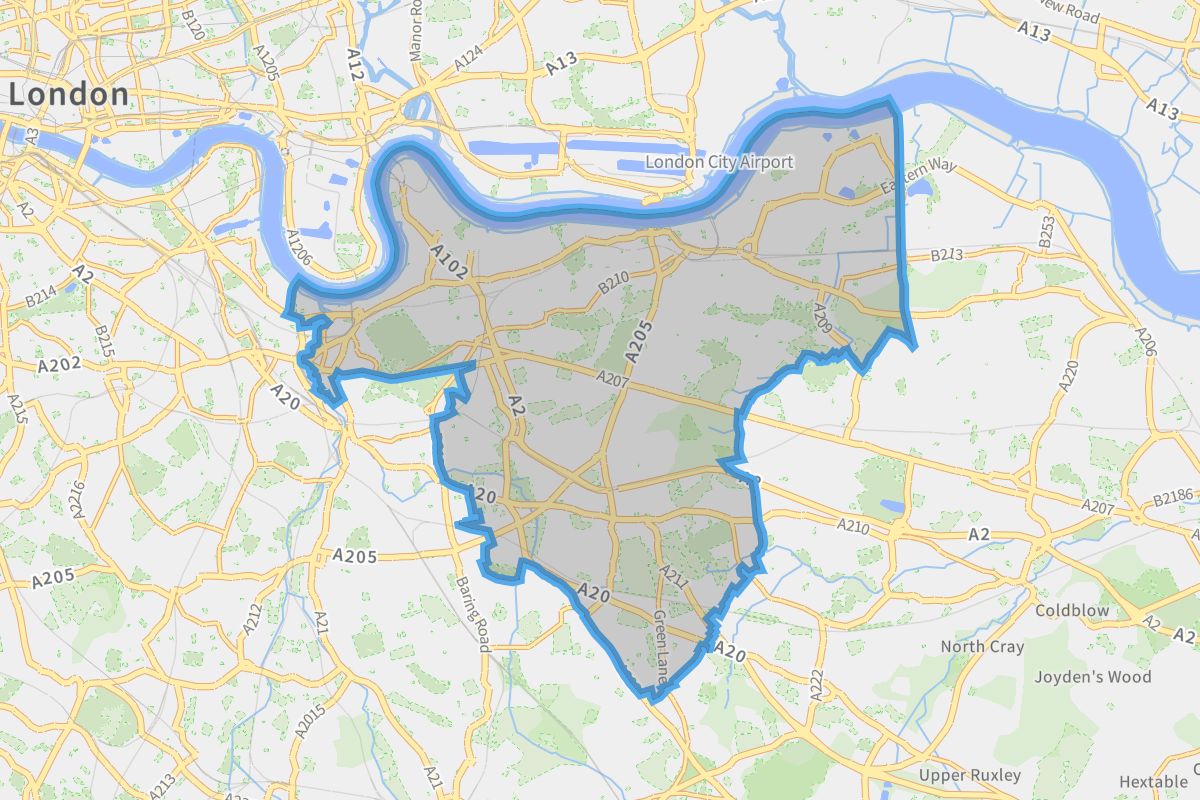 Greenwich geographic boundaries light outline