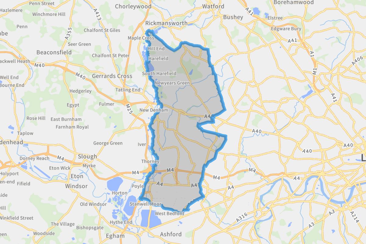 Hillingdon geographic boundaries light outline