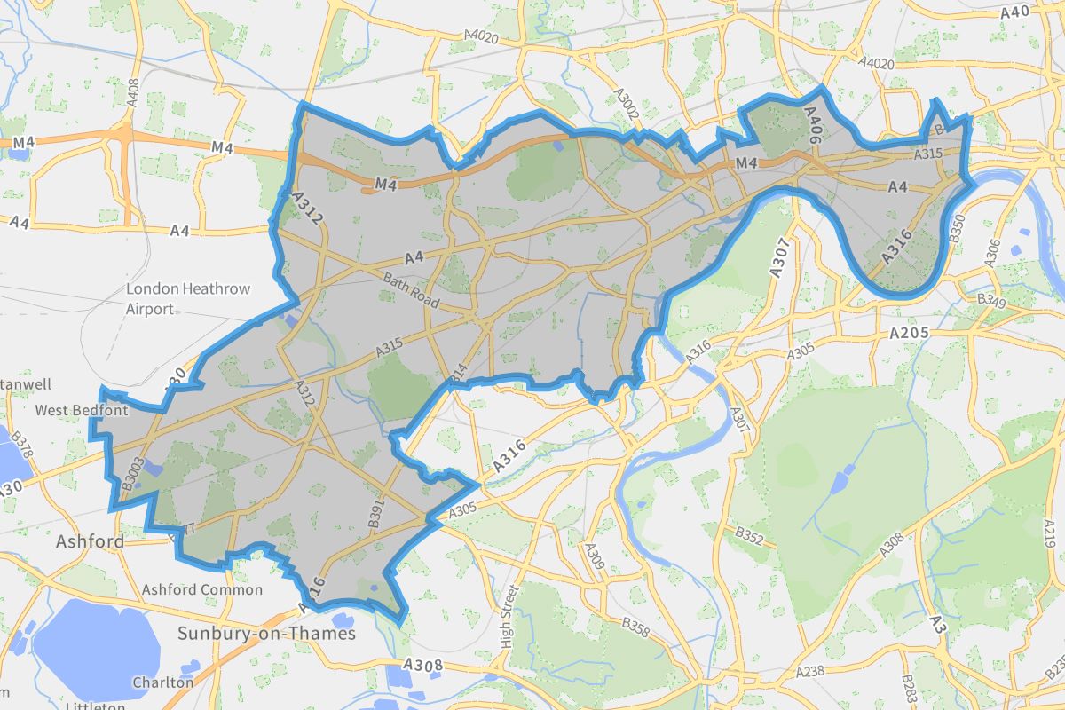 Hounslow geographic boundaries light outline