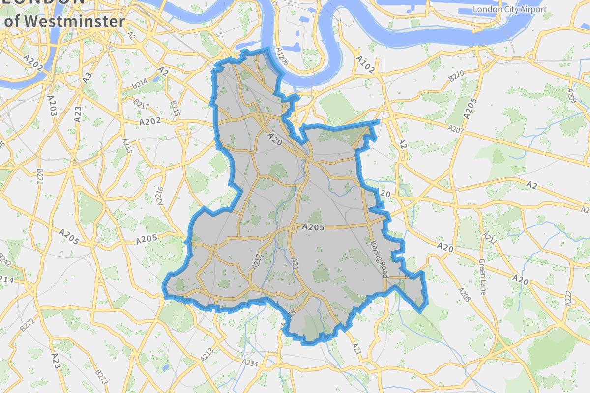 Lewisham geographic boundaries light outline