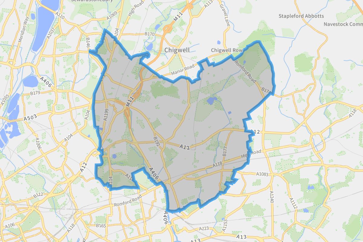 Redbridge geographic boundaries light outline