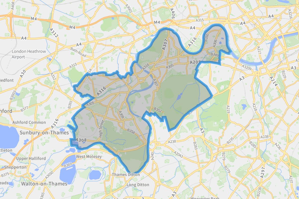 Richmond upon Thames geographic boundaries light outline