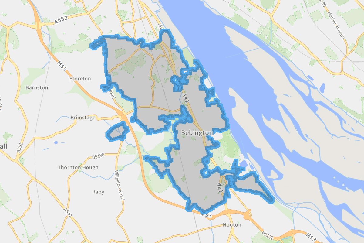 Bebington geographic boundaries light outline