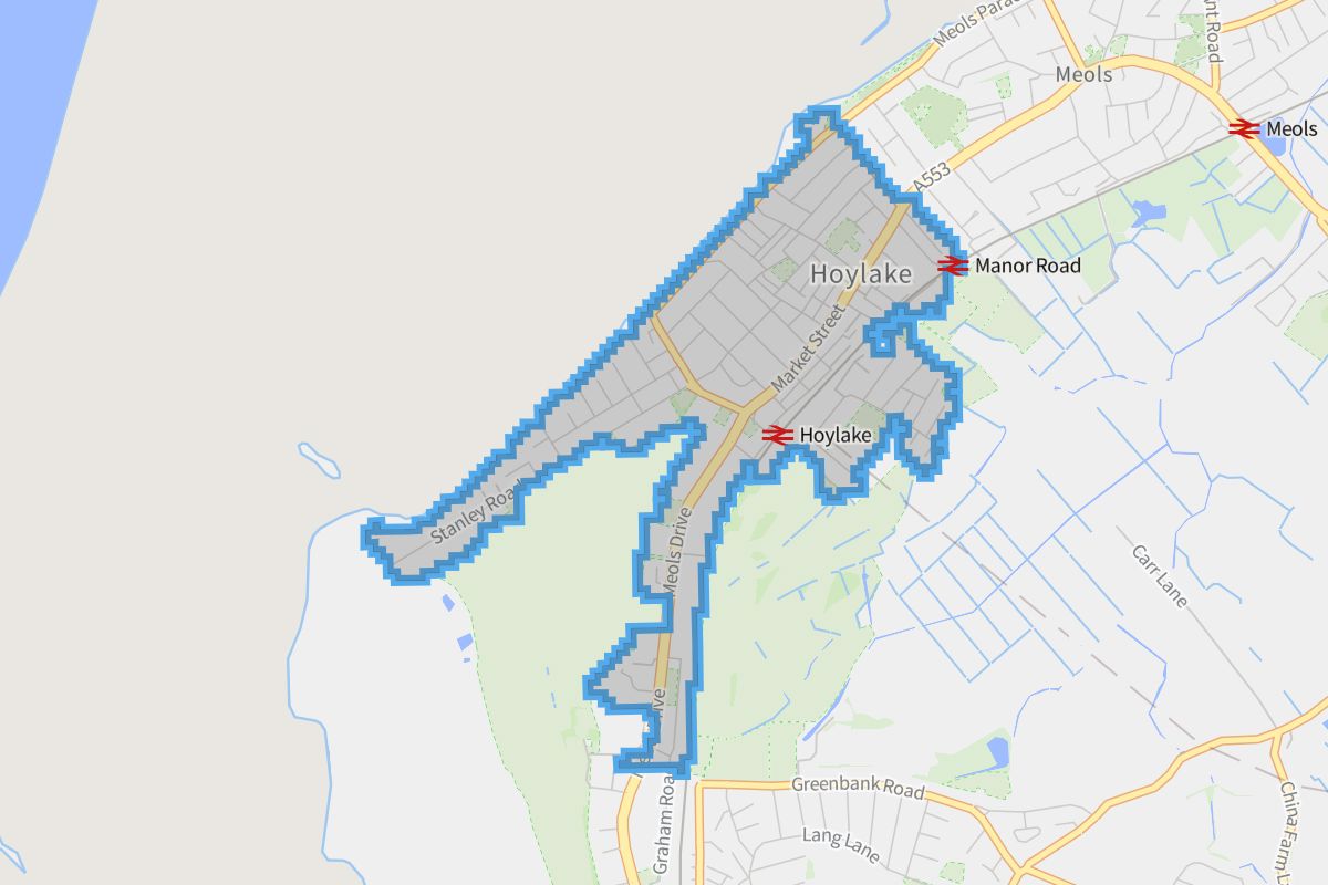 Hoylake geographic boundaries light outline