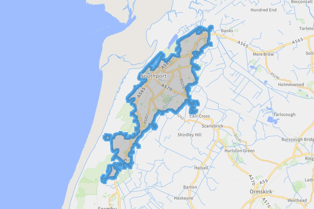 Southport geographic boundaries light outline