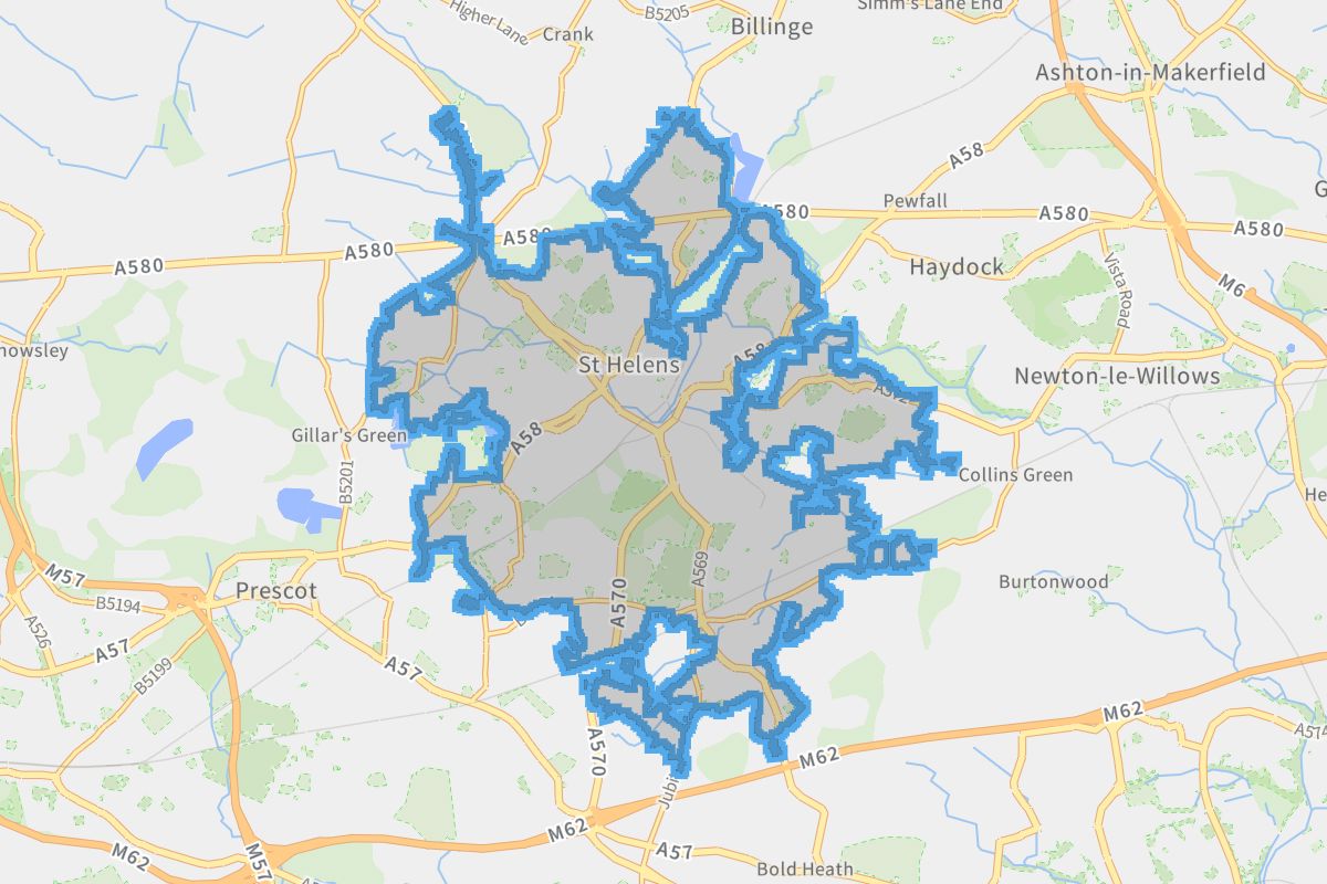 St Helens geographic boundaries light outline