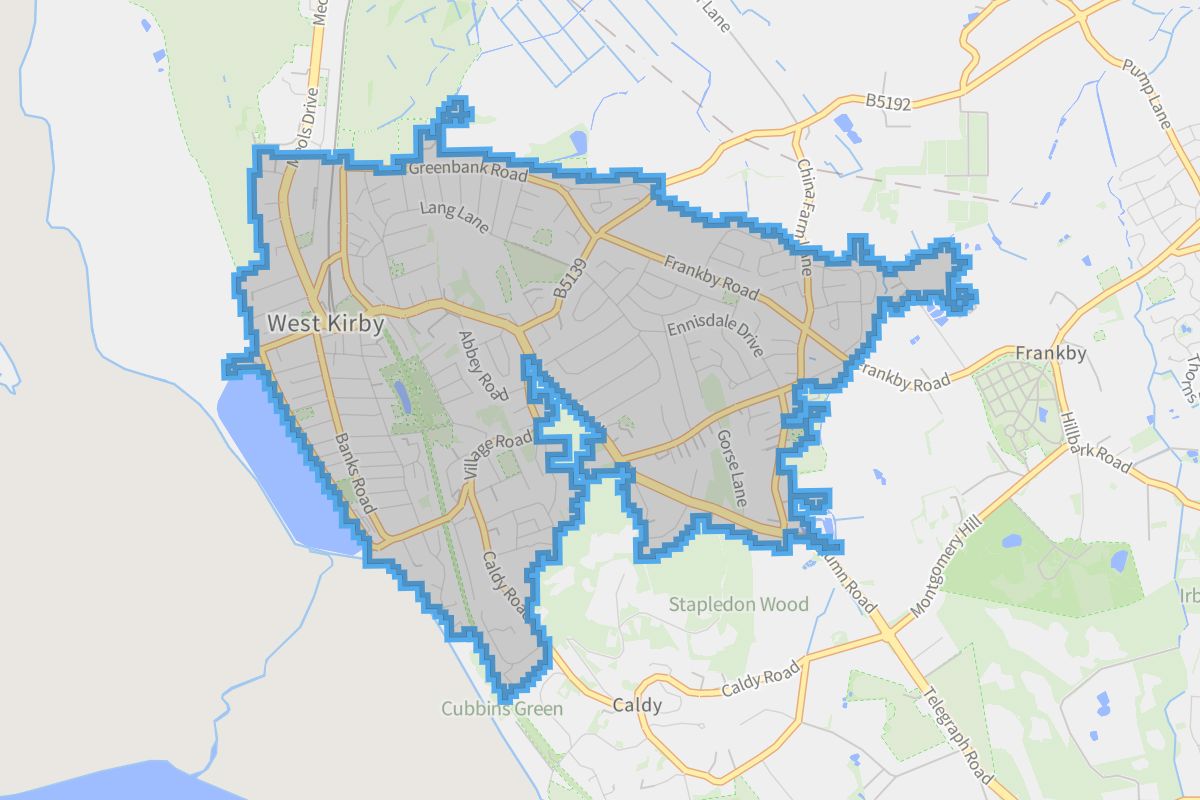 West Kirby geographic boundaries light outline