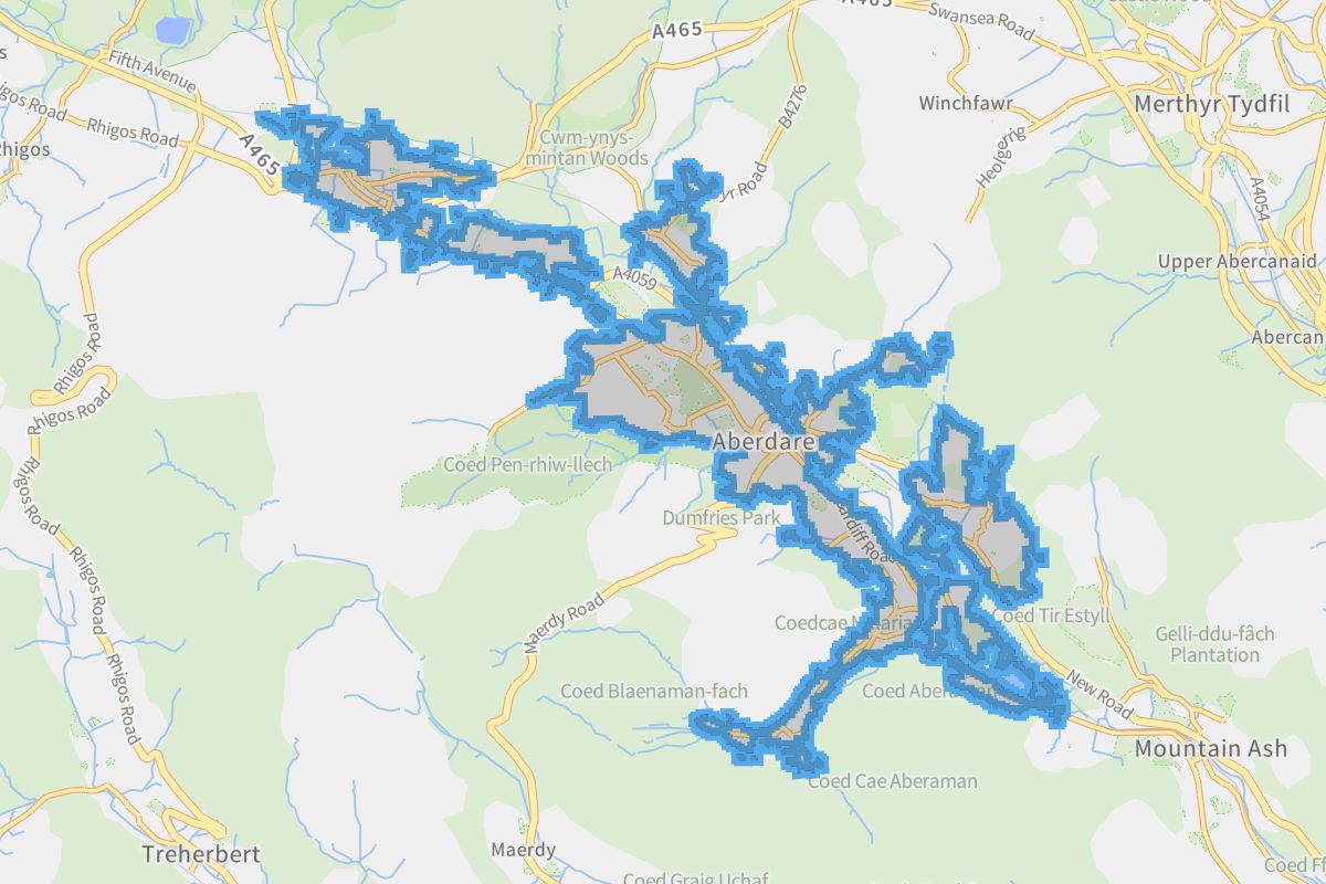 Aberdare geographic boundaries light outline