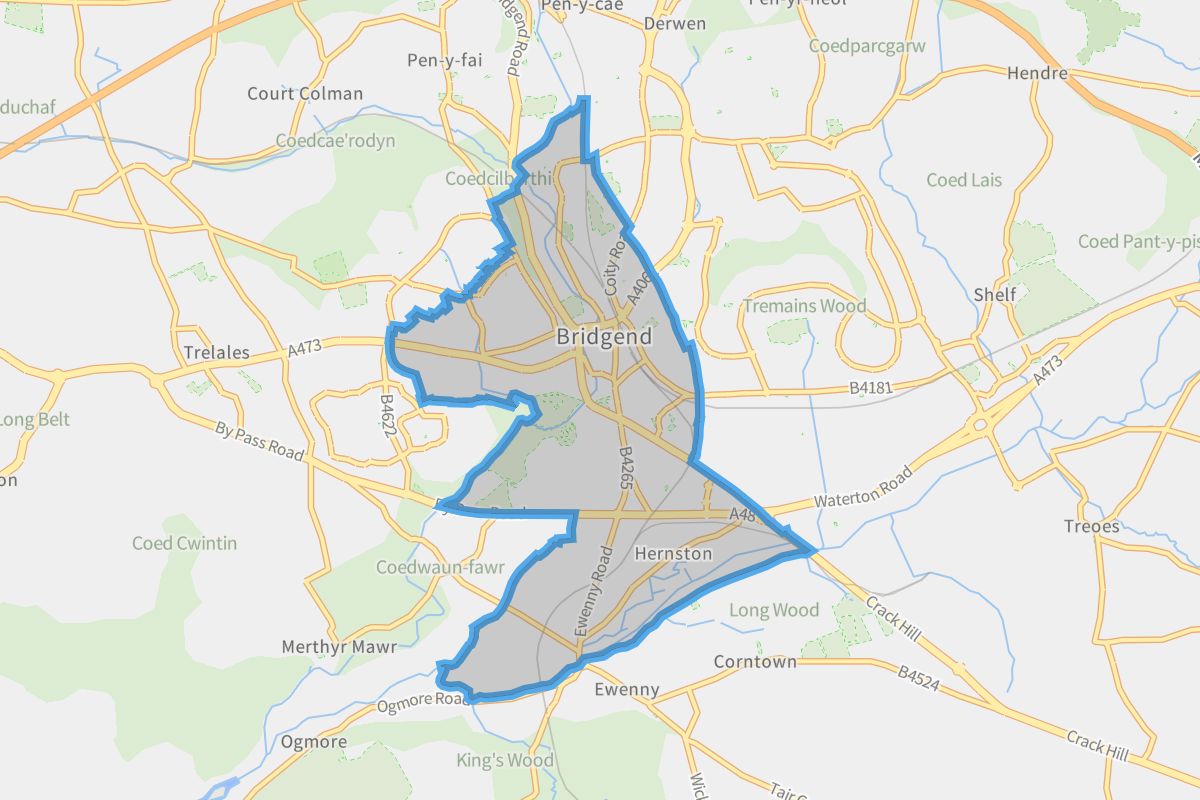 Bridgend geographic boundaries light outline